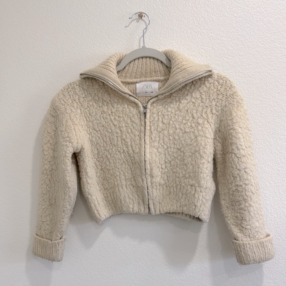 Zara Cream Puffer cardigan with High Collar for Girls